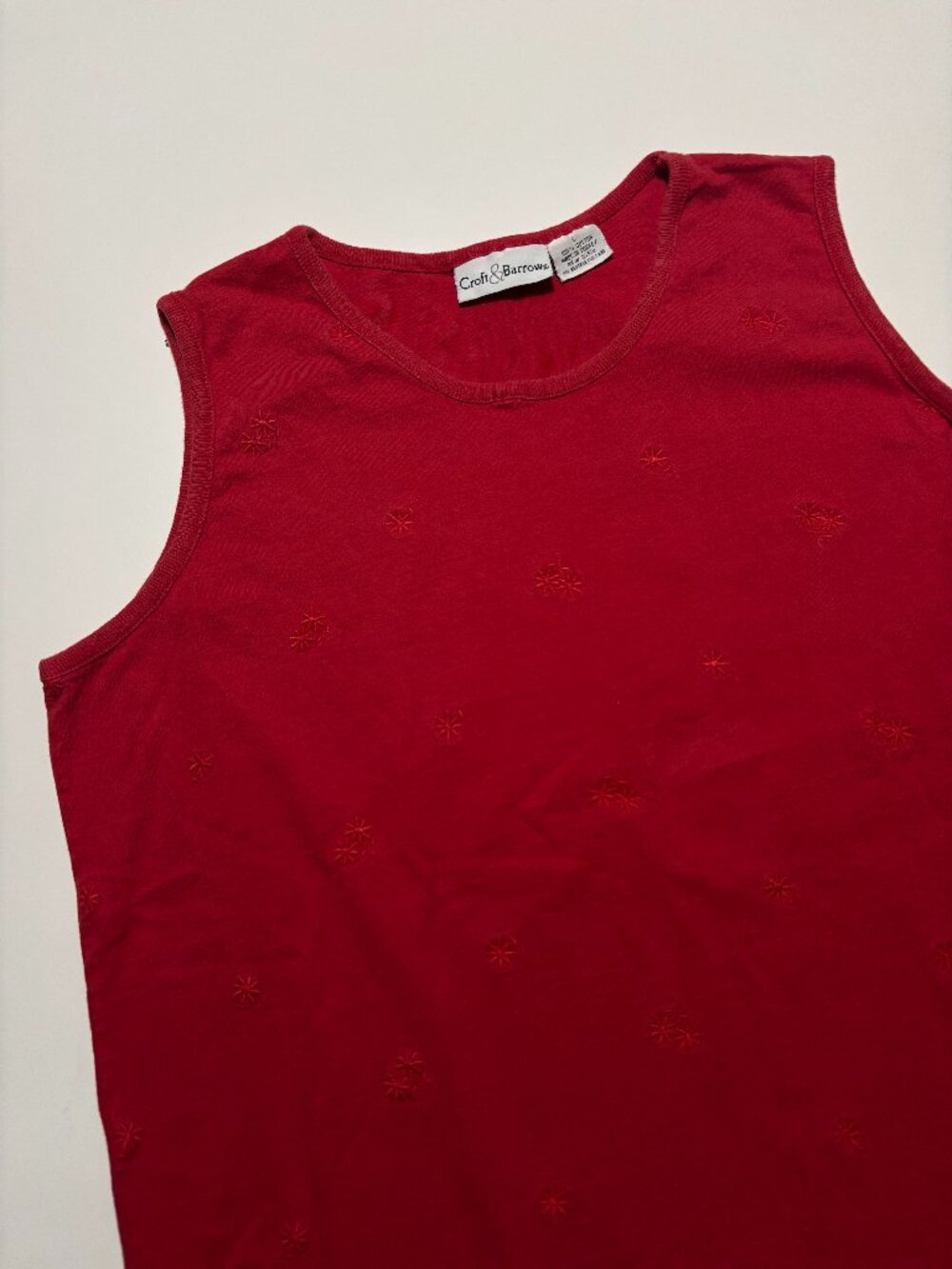 Croft & Barrow Cherry Red Embroidered Floral Cotton Tank Top